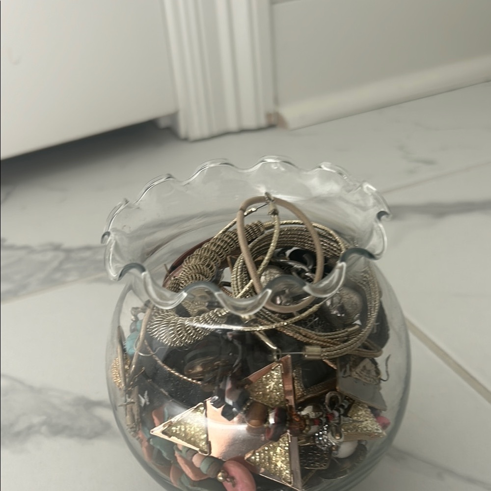 Glass Jewelry Holder with Assorted Accessories